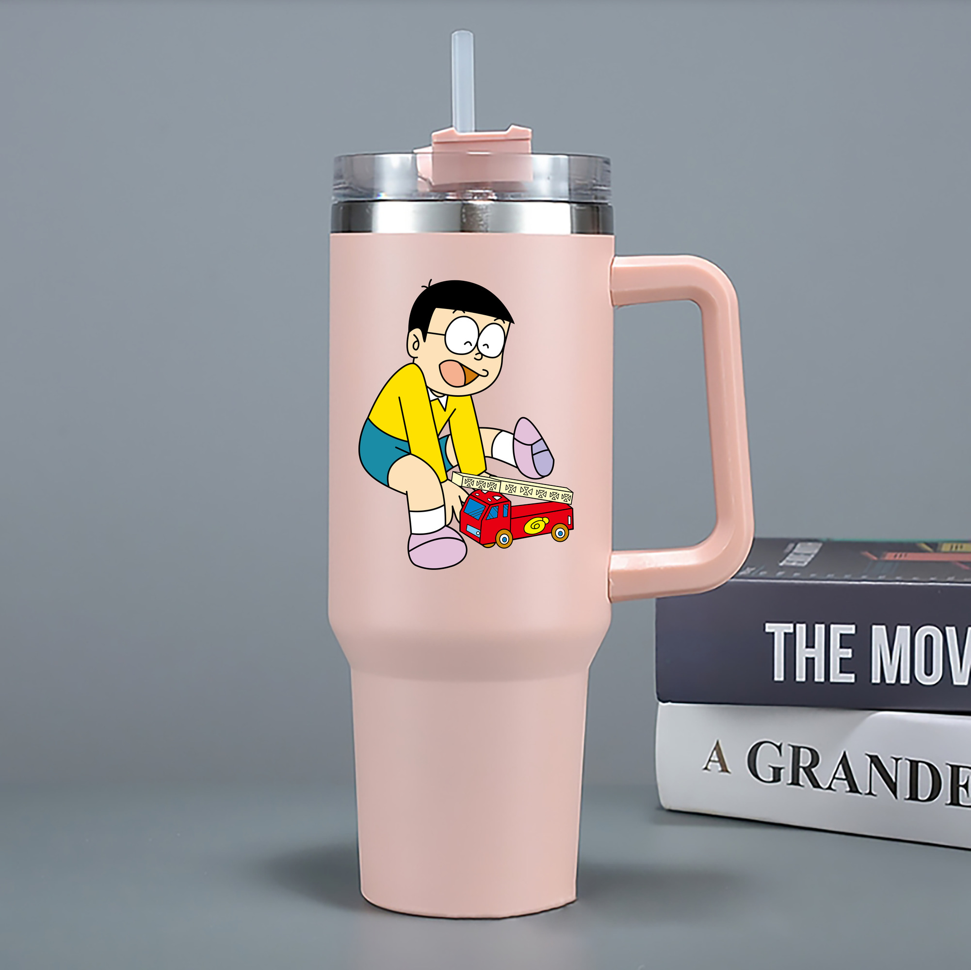 （画像用） ドラえもん 野比 のび太 Doraemon Nobita Nobi 1200mL車用タンブラー - クリスタルステッカー（プラスチックストロー付き）